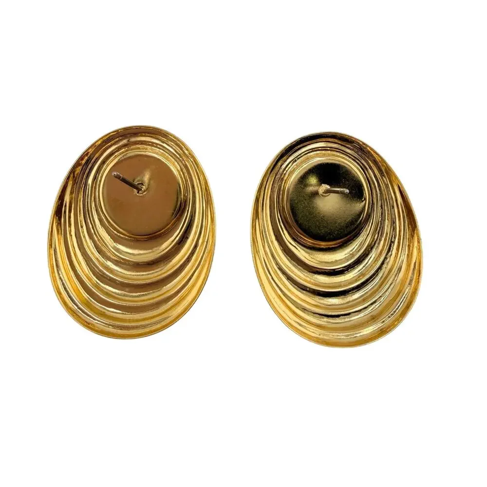 Vintage Modernist Abstract Two Tone Oval Ripple Pressed Metal 1.25